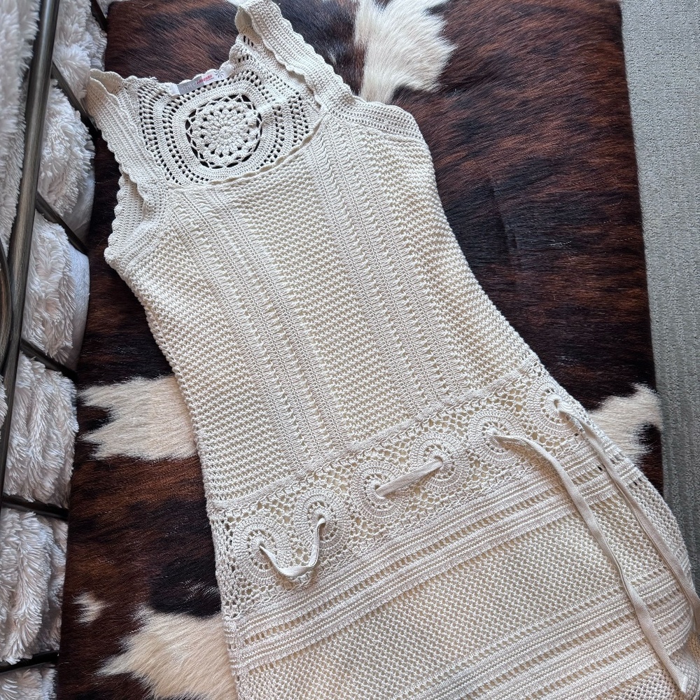 Athleta Ivory Crochet Dress Womens Small Lined Knee Length Boho Festival size S
